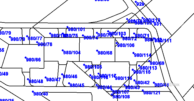 Parcela st. 980/68 v KÚ Nový Bohumín, Katastrální mapa