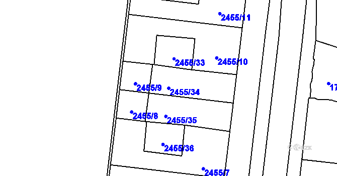 Parcela st. 2455/34 v KÚ Nový Bohumín, Katastrální mapa