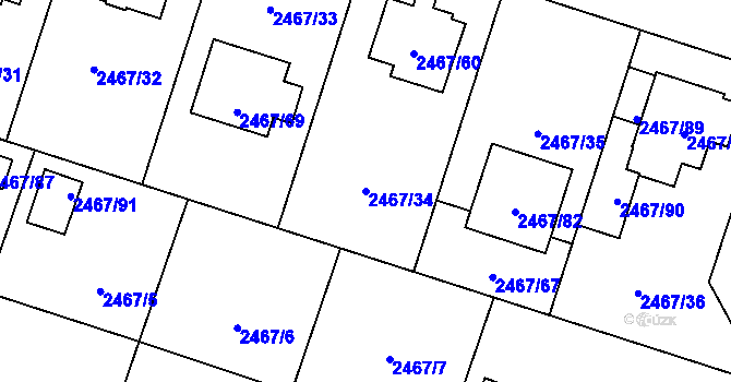 Parcela st. 2467/34 v KÚ Nový Bohumín, Katastrální mapa