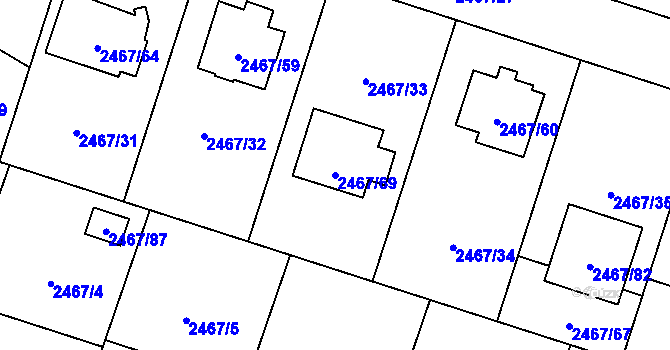 Parcela st. 2467/69 v KÚ Nový Bohumín, Katastrální mapa