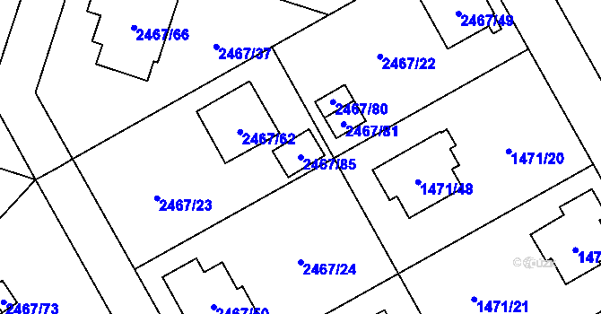 Parcela st. 2467/85 v KÚ Nový Bohumín, Katastrální mapa