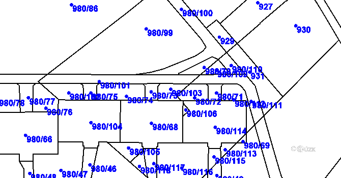 Parcela st. 980/103 v KÚ Nový Bohumín, Katastrální mapa