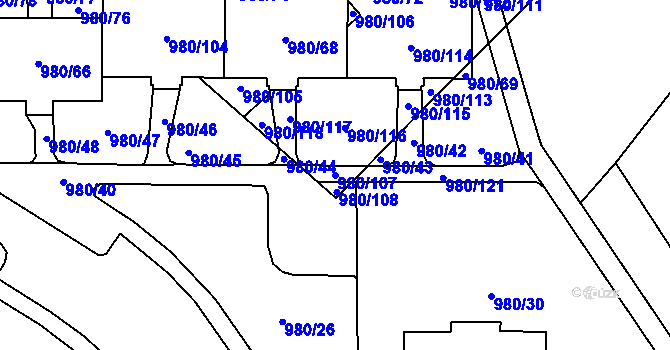 Parcela st. 980/107 v KÚ Nový Bohumín, Katastrální mapa