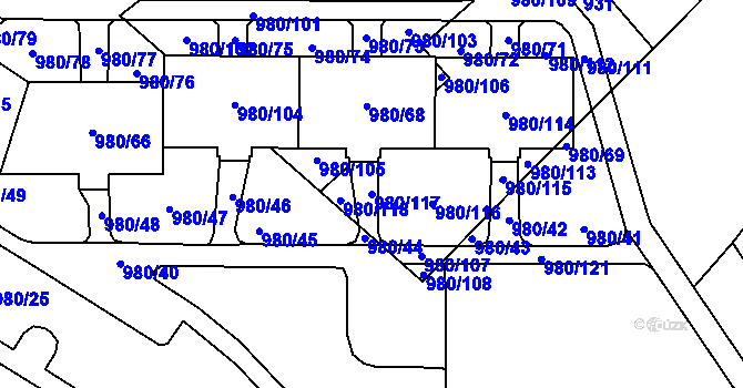 Parcela st. 980/117 v KÚ Nový Bohumín, Katastrální mapa
