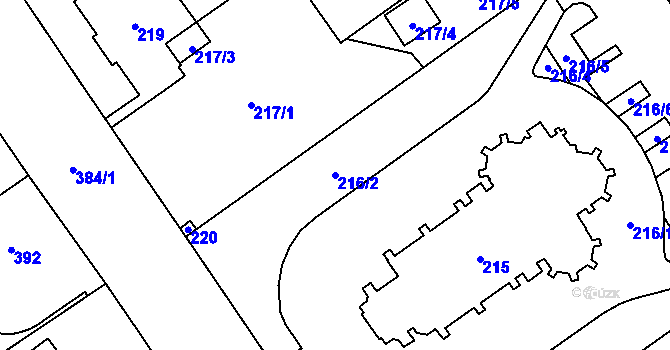 Parcela st. 216/2 v KÚ Nový Bohumín, Katastrální mapa