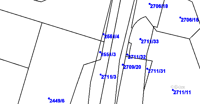 Parcela st. 2551/3 v KÚ Nový Bohumín, Katastrální mapa