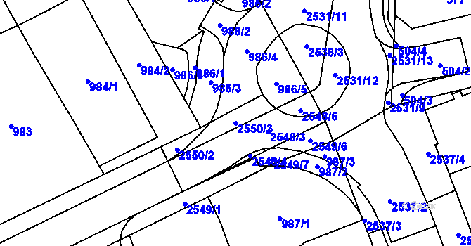 Parcela st. 2550/3 v KÚ Nový Bohumín, Katastrální mapa