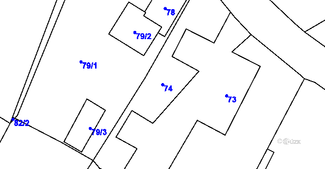 Parcela st. 74 v KÚ Kopytov, Katastrální mapa