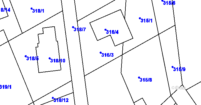 Parcela st. 316/3 v KÚ Arnultovice u Nového Boru, Katastrální mapa