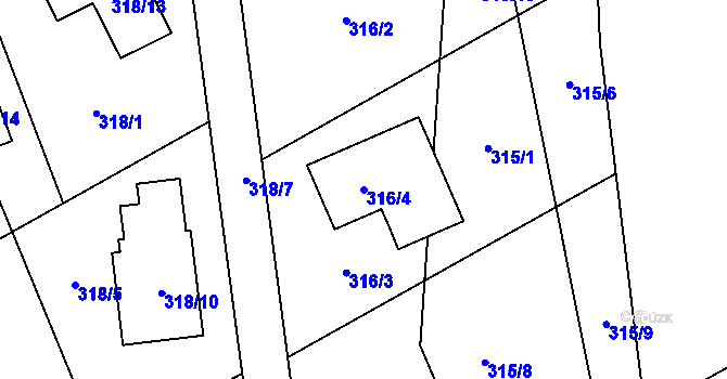 Parcela st. 316/4 v KÚ Arnultovice u Nového Boru, Katastrální mapa