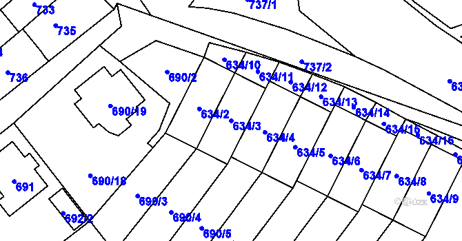 Parcela st. 634/3 v KÚ Arnultovice u Nového Boru, Katastrální mapa