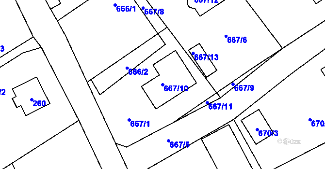 Parcela st. 667/10 v KÚ Arnultovice u Nového Boru, Katastrální mapa