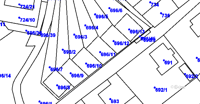 Parcela st. 696/11 v KÚ Arnultovice u Nového Boru, Katastrální mapa