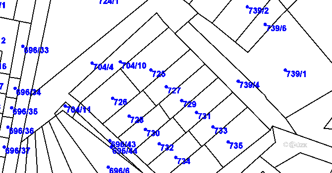 Parcela st. 727 v KÚ Arnultovice u Nového Boru, Katastrální mapa