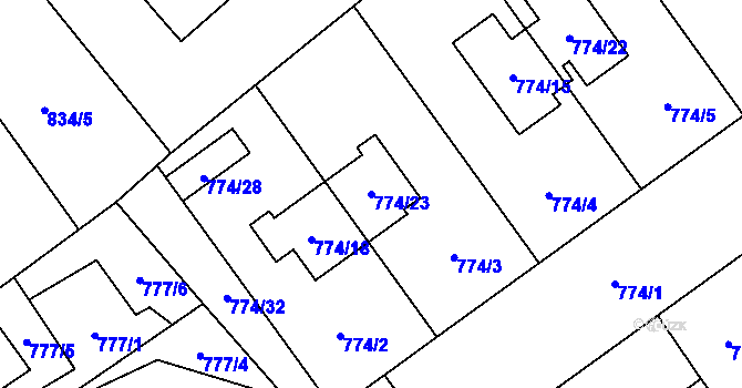Parcela st. 774/23 v KÚ Arnultovice u Nového Boru, Katastrální mapa