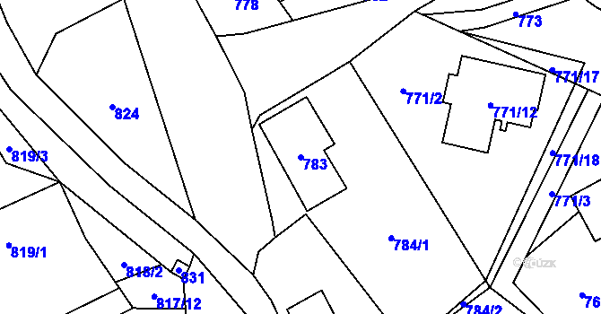 Parcela st. 783 v KÚ Arnultovice u Nového Boru, Katastrální mapa