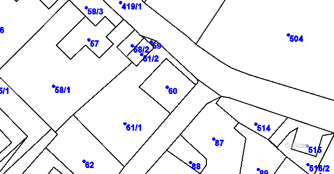 Parcela st. 60 v KÚ Nový Bor, Katastrální mapa