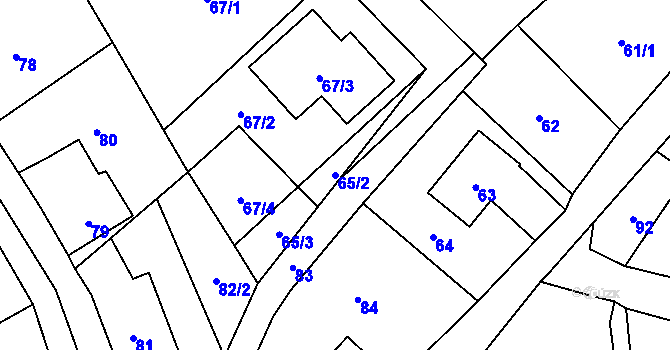 Parcela st. 65/2 v KÚ Nový Bor, Katastrální mapa