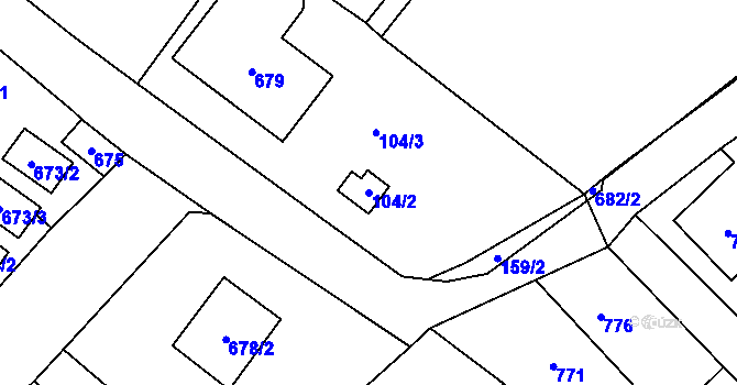 Parcela st. 104/2 v KÚ Nový Bor, Katastrální mapa