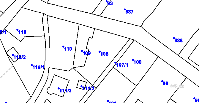 Parcela st. 108 v KÚ Nový Bor, Katastrální mapa