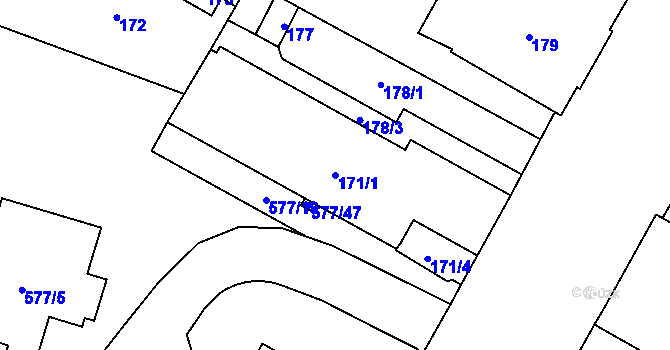 Parcela st. 171/1 v KÚ Nový Bor, Katastrální mapa