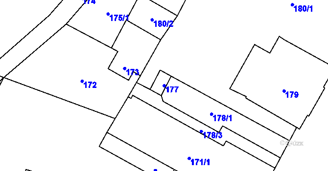 Parcela st. 177 v KÚ Nový Bor, Katastrální mapa