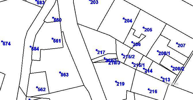 Parcela st. 217 v KÚ Nový Bor, Katastrální mapa