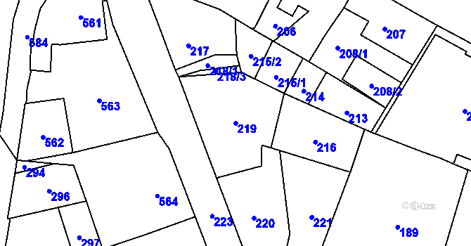 Parcela st. 219 v KÚ Nový Bor, Katastrální mapa