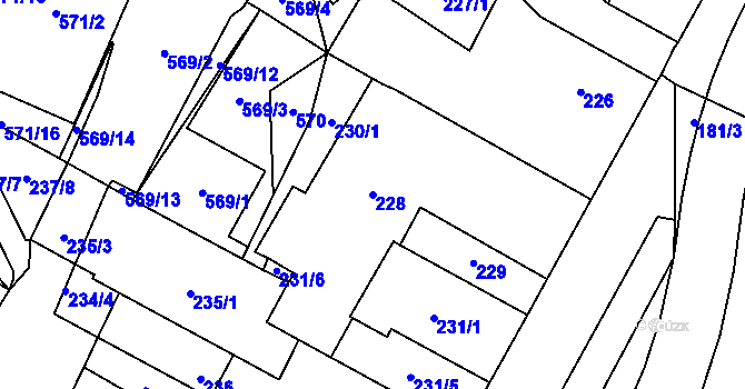 Parcela st. 228 v KÚ Nový Bor, Katastrální mapa