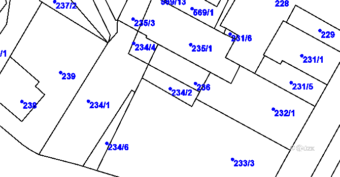 Parcela st. 234/2 v KÚ Nový Bor, Katastrální mapa