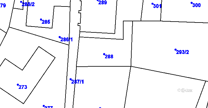 Parcela st. 288 v KÚ Nový Bor, Katastrální mapa