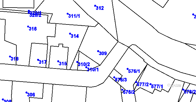 Parcela st. 309 v KÚ Nový Bor, Katastrální mapa