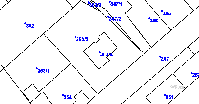 Parcela st. 353/4 v KÚ Nový Bor, Katastrální mapa