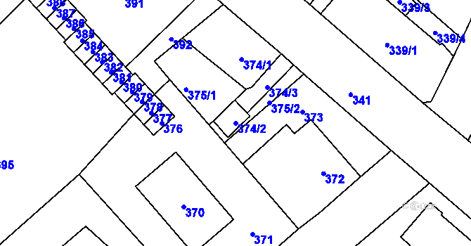 Parcela st. 374/2 v KÚ Nový Bor, Katastrální mapa