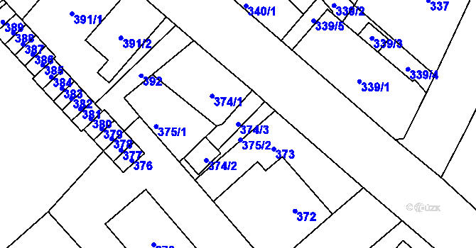Parcela st. 374/3 v KÚ Nový Bor, Katastrální mapa