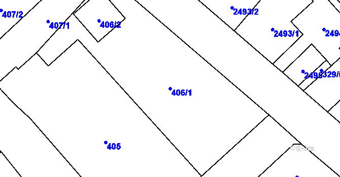 Parcela st. 406/1 v KÚ Nový Bor, Katastrální mapa