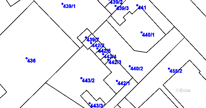 Parcela st. 442/4 v KÚ Nový Bor, Katastrální mapa