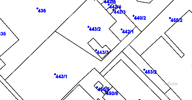 Parcela st. 443/3 v KÚ Nový Bor, Katastrální mapa