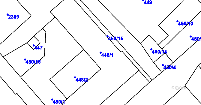 Parcela st. 448/1 v KÚ Nový Bor, Katastrální mapa