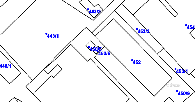 Parcela st. 450/6 v KÚ Nový Bor, Katastrální mapa