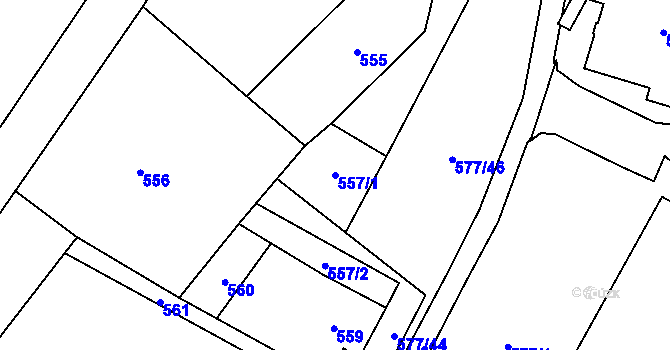 Parcela st. 557/1 v KÚ Nový Bor, Katastrální mapa