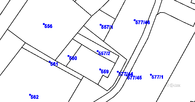 Parcela st. 557/2 v KÚ Nový Bor, Katastrální mapa