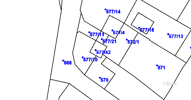 Parcela st. 577/42 v KÚ Nový Bor, Katastrální mapa