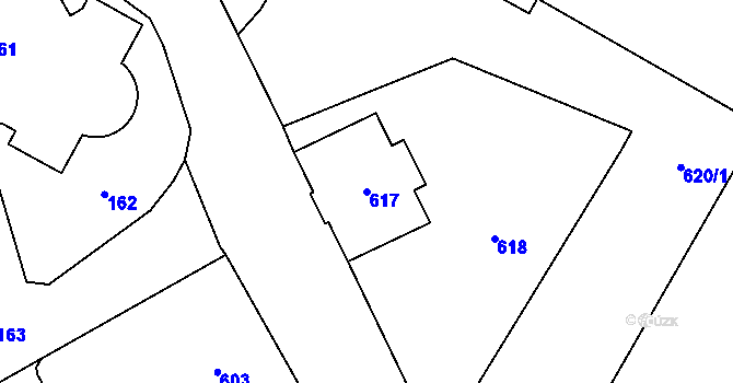 Parcela st. 617 v KÚ Nový Bor, Katastrální mapa