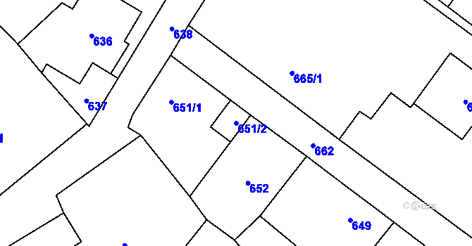 Parcela st. 651/2 v KÚ Nový Bor, Katastrální mapa
