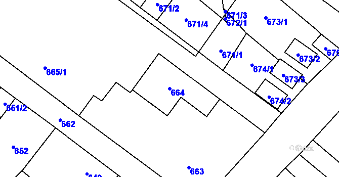 Parcela st. 664 v KÚ Nový Bor, Katastrální mapa