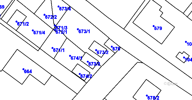 Parcela st. 673/2 v KÚ Nový Bor, Katastrální mapa