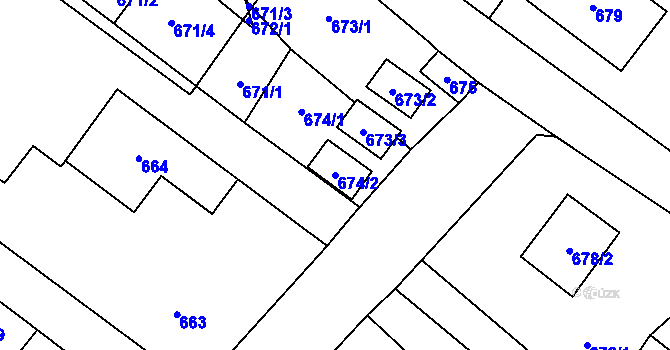 Parcela st. 674/2 v KÚ Nový Bor, Katastrální mapa