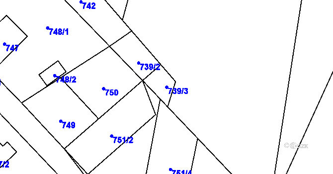 Parcela st. 739/3 v KÚ Nový Bor, Katastrální mapa