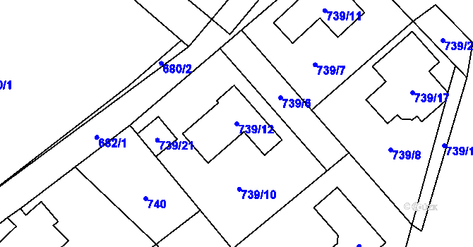 Parcela st. 739/12 v KÚ Nový Bor, Katastrální mapa